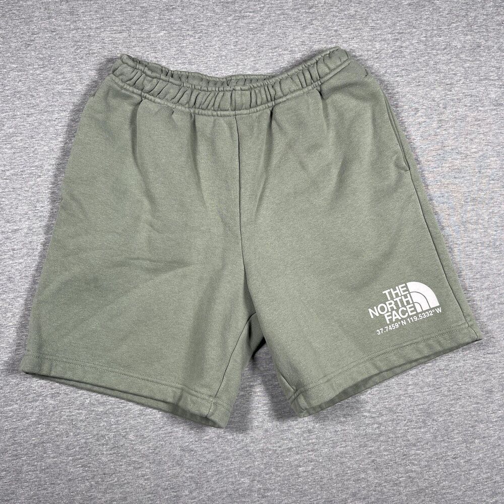 The North Face Sweat Shorts Mens S Green Cotton Blend Fleece Drawstring 8in